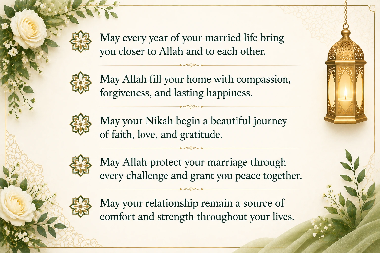 Heartfelt Islamic wedding wishes in English for a blessed marriage