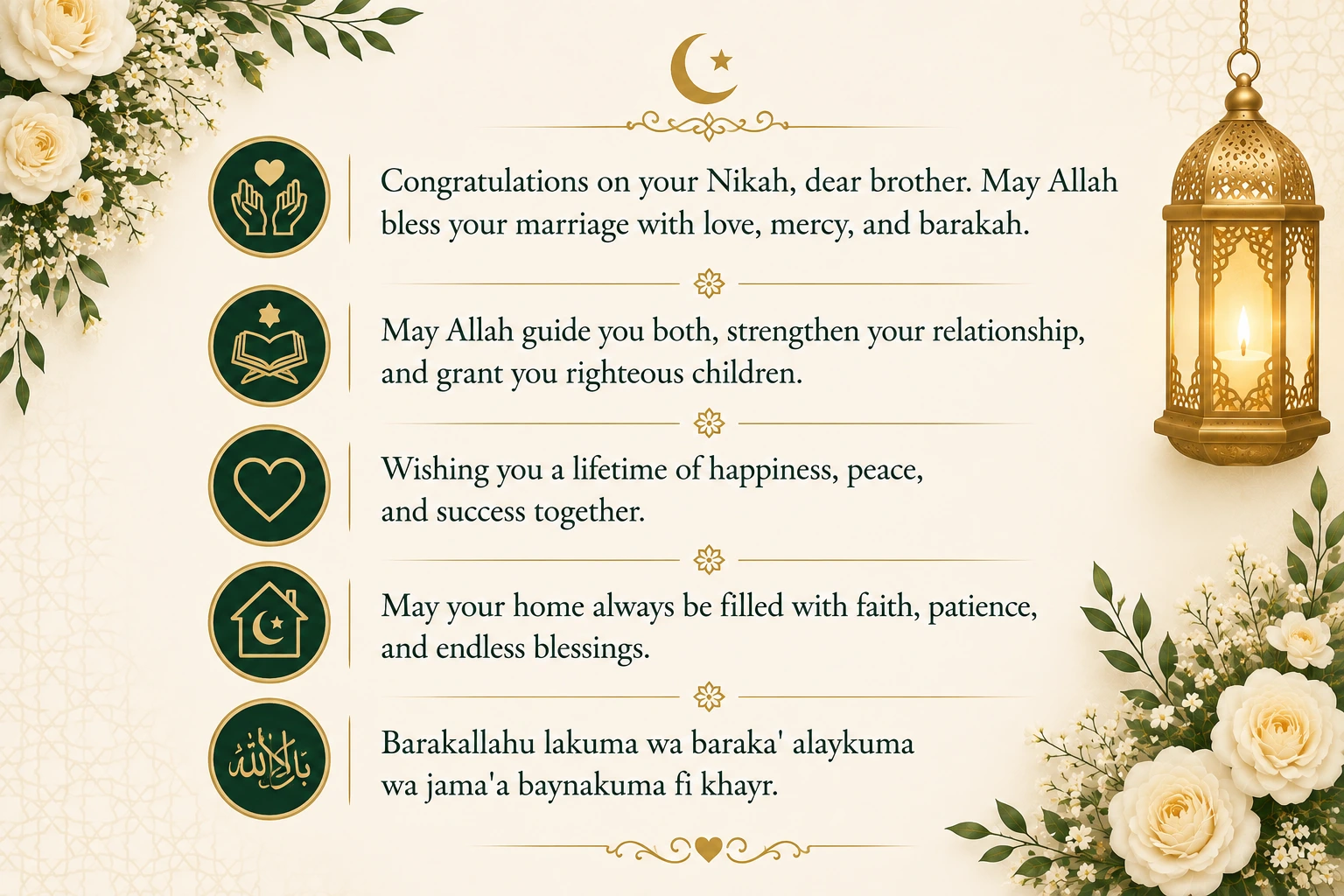 Islamic wedding wishes for brother with Nikah Mubarak duas and blessings