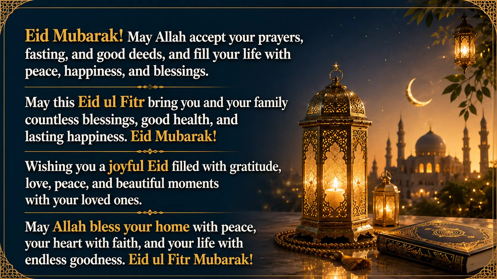 Best Eid ul Fitr 2027 wishes for peace, happiness and blessings