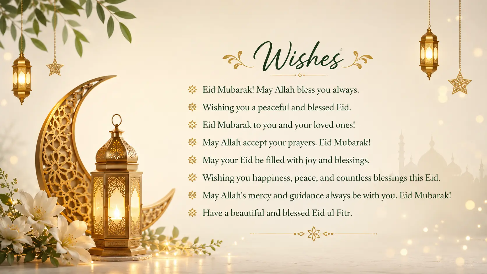 Short Eid Mubarak wishes for Eid ul Fitr