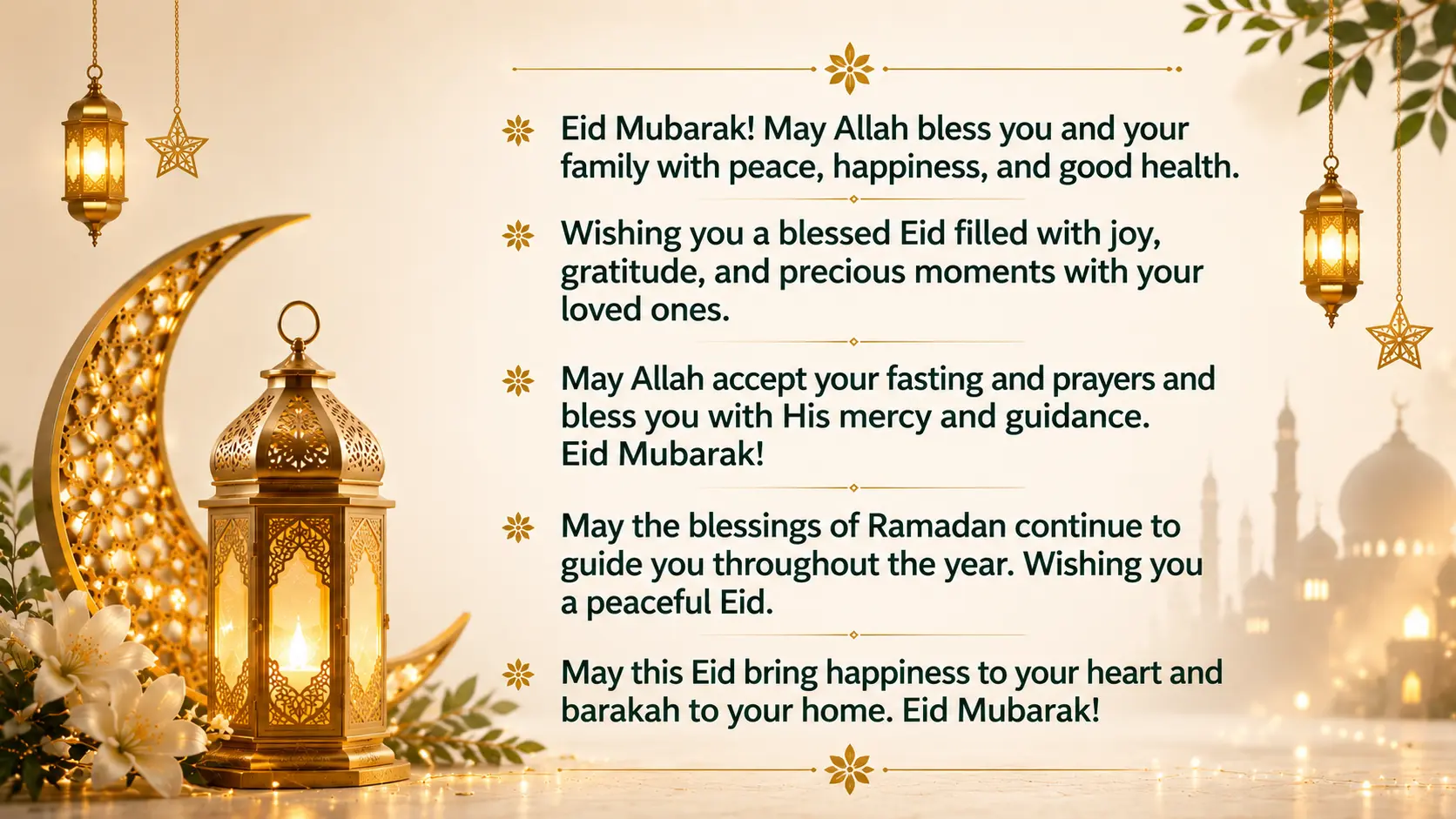 Eid ul Fitr wishes in English with prayers and blessings