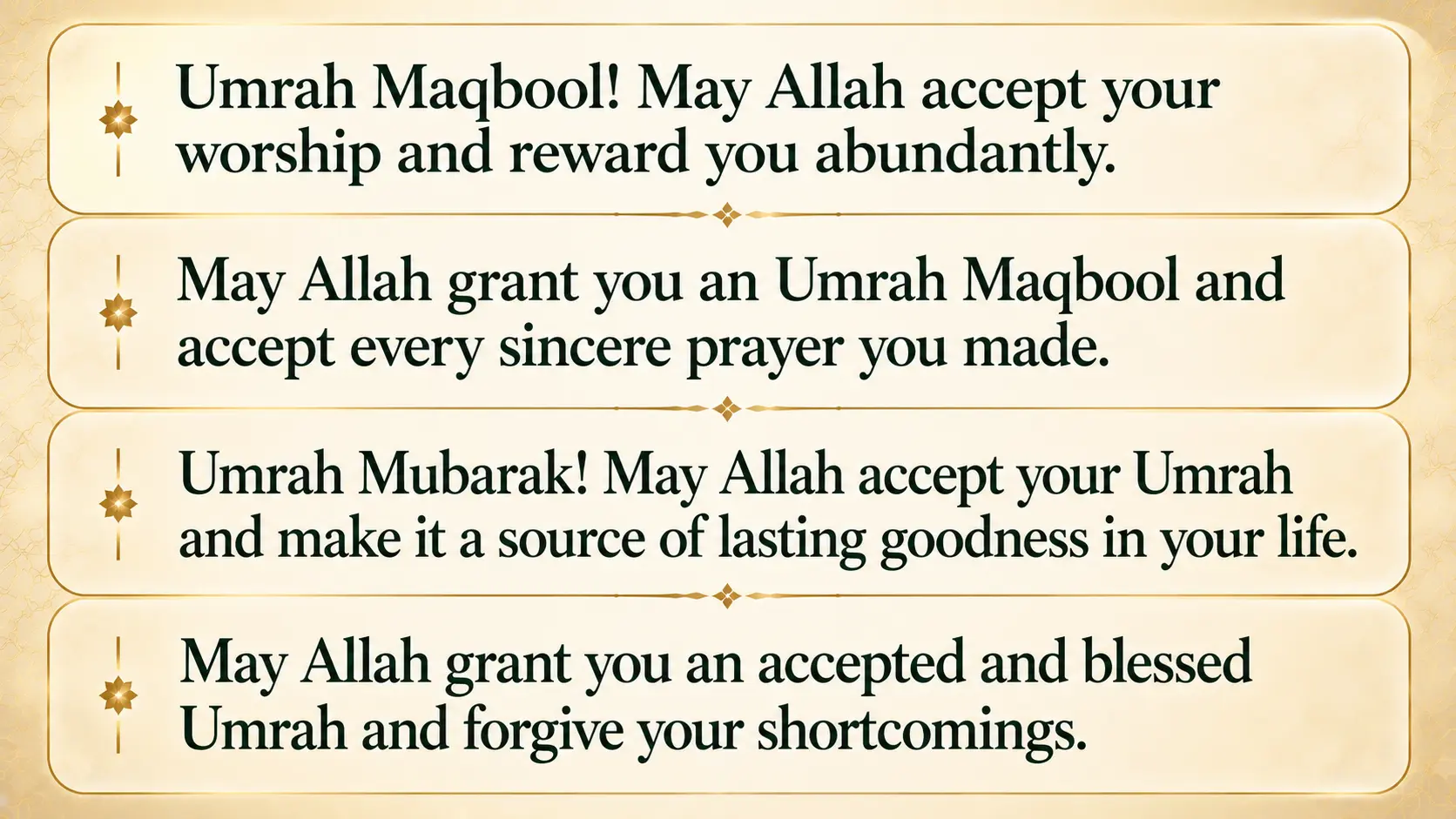 Umrah Maqbool and Mabroor wishes with prayers for accepted worship, abundant reward, forgiveness, and lasting blessings.